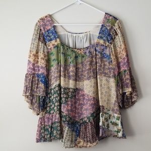 Anthropologie Floreat | Patchwork Blouse Beaded